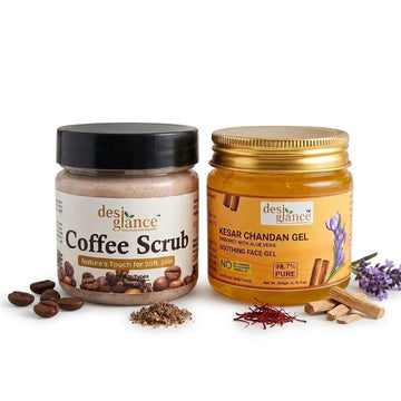 Coffee Scrub & Kesar Chandan Aloe Vera Gel Combo Body Scrub for Soft Glowing Skin & Face Gel with Saffron & Sandalwood 100gm And 200gm
