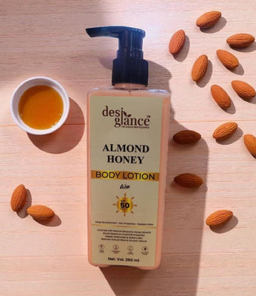 Almond Honey Body Lotion with SPF 50 PA+++ — Deep Nourishing, Fast-Absorbing Moisturiser for Dry & Normal Skin (250 ml)