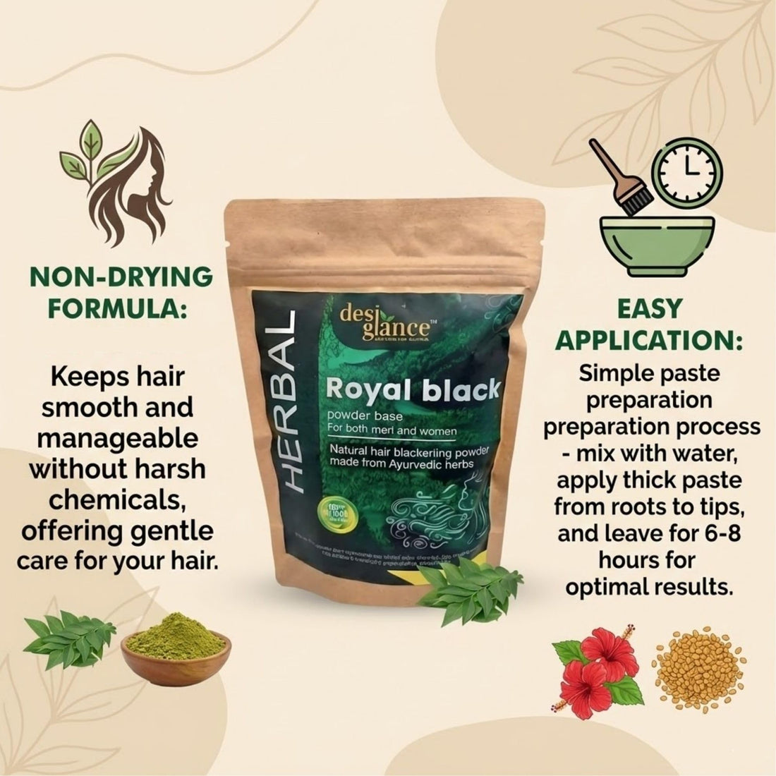 Hair Treatment for Men and Women For Soft Shiny & Healthy Hair Shampoo Strengthens Roots Reduces Hair Fall & Promotes Growth Combo Of Hair And Royal Black Powder