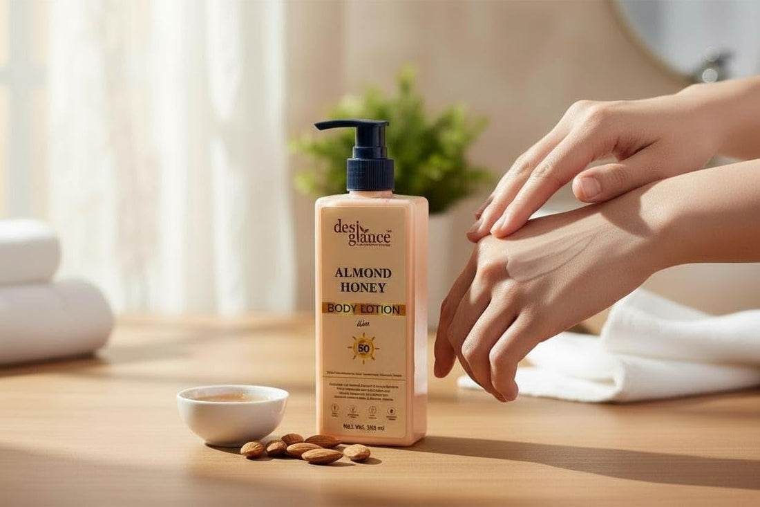 Almond Honey Body Lotion with SPF 50 PA+++ — Deep Nourishing, Fast-Absorbing Moisturiser for Dry & Normal Skin (250 ml)