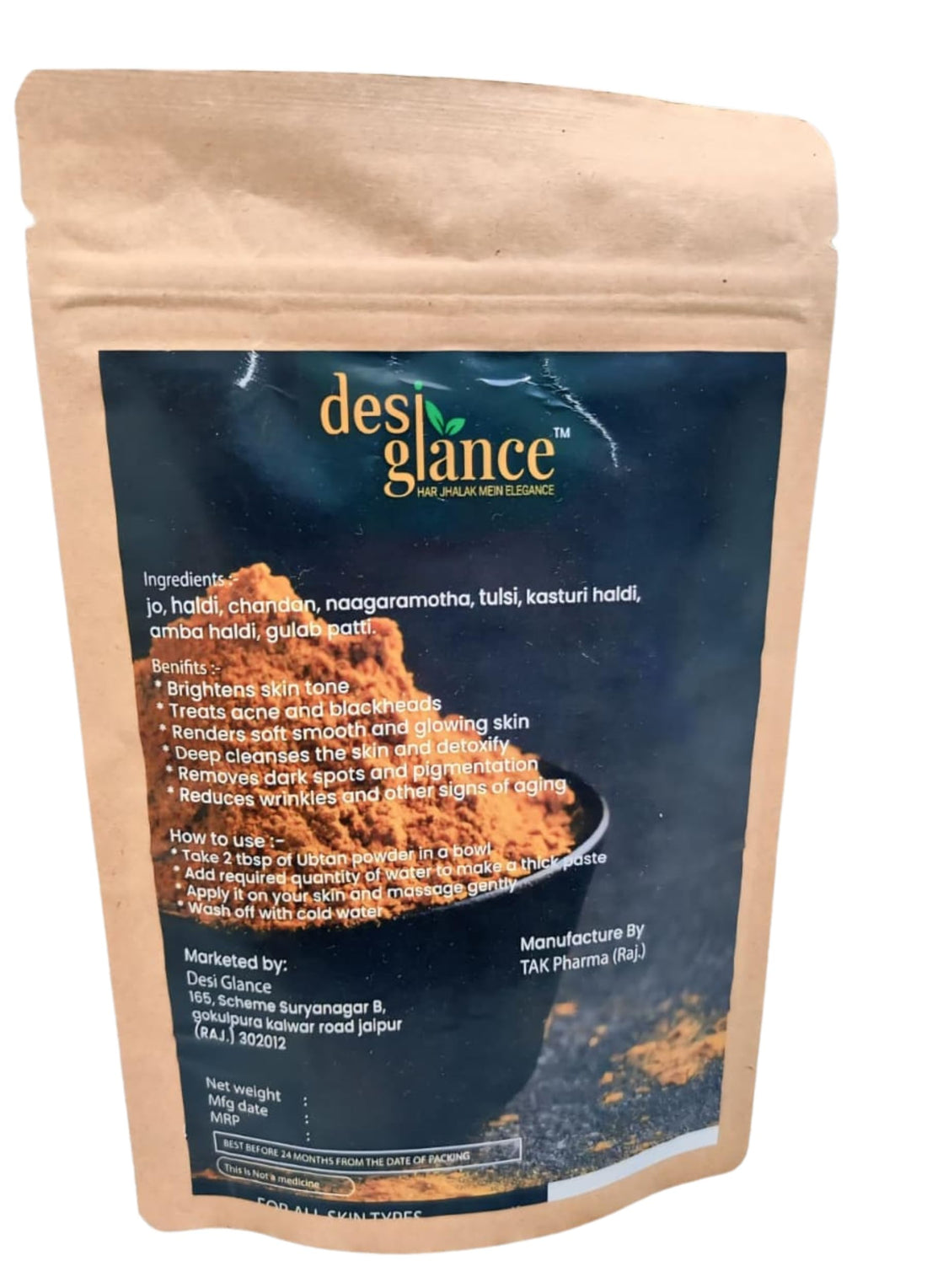 Herbal Ubtan Powder Turmeric Sandalwood & More for Brightening Acne Treatment and Skin Glow Ritual