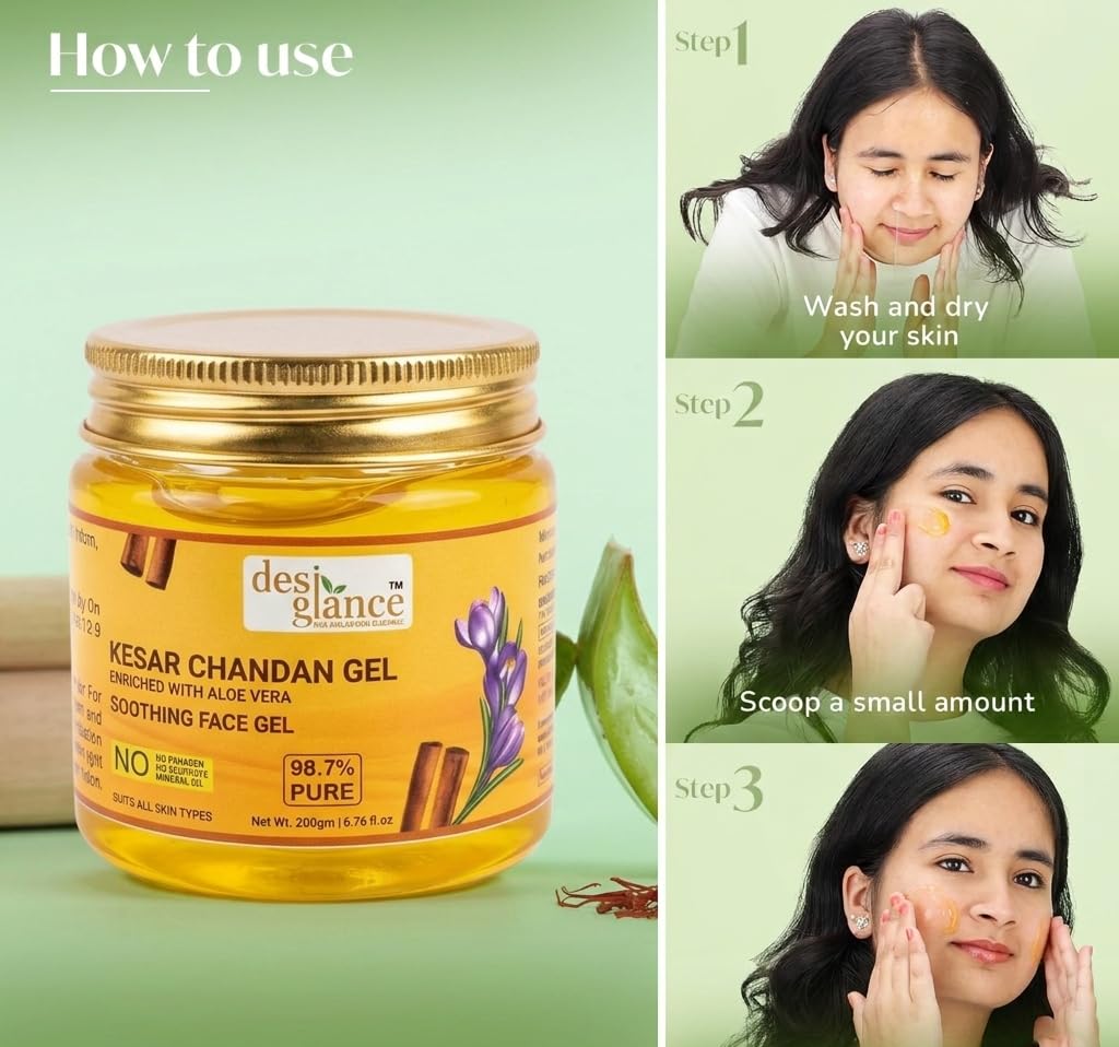Aloe Vera Gel with Kesar Chandan Pure Aloe Vera, Kesar Chandan Gel Organic Aloe Vera Soothing Face Gel for Glowing Skin No Paraben No Sulphate 200gm